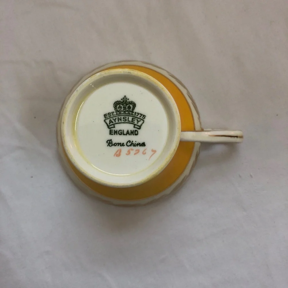 Vintage Aynsley Yellow & Gold Corset Bone China Cup and Saucer England